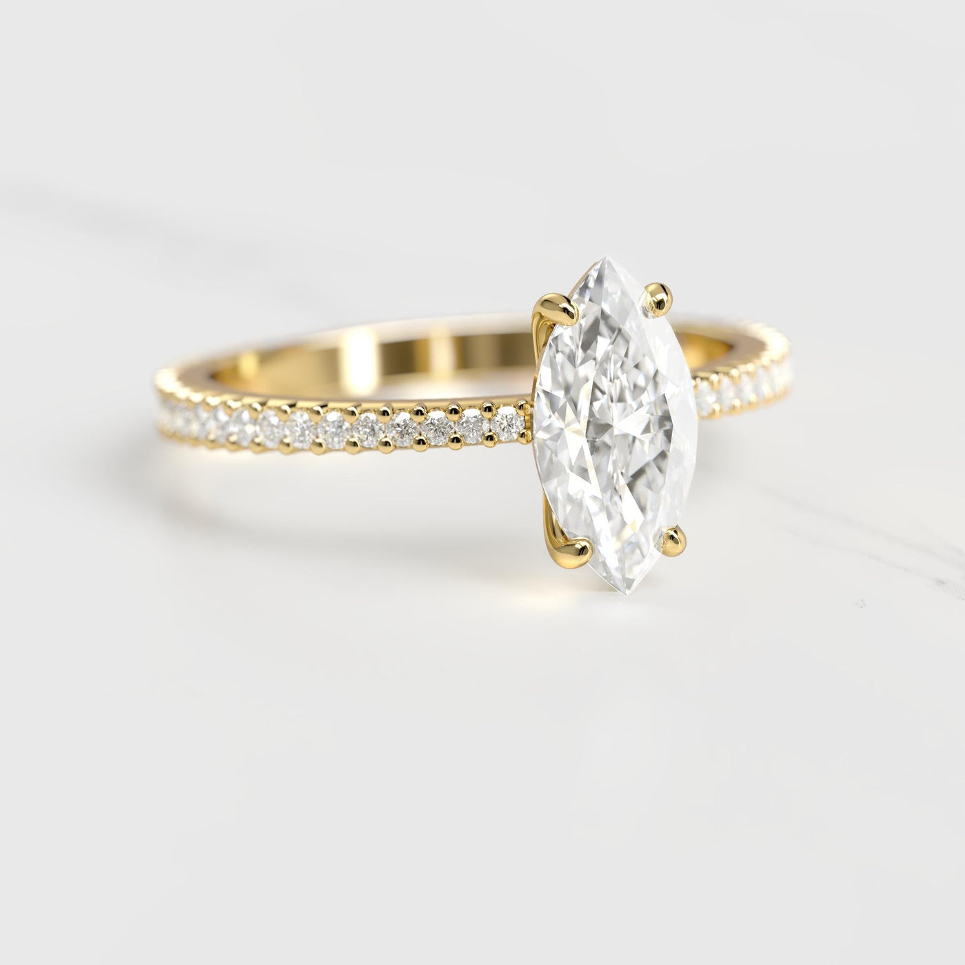 Marquise full pave tapered moissanite eternity ring