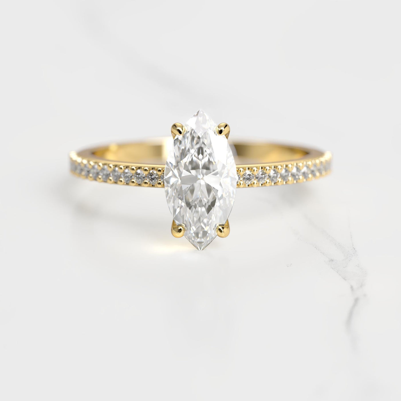 Marquise half pave solitaire diamond ring