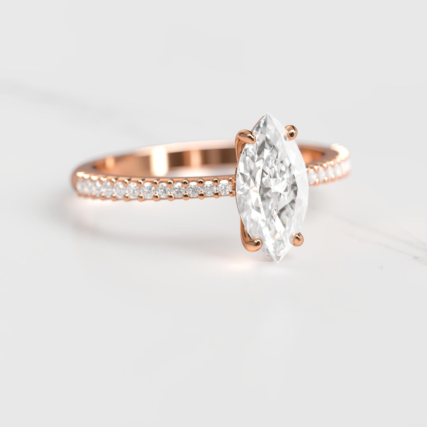 Marquise Half Pave Tapered Diamond Solitaire Ring