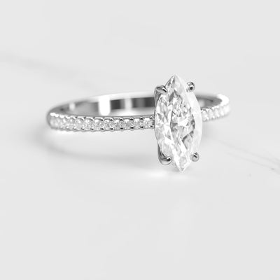 Marquise Half Pave Tapered Diamond Solitaire Ring