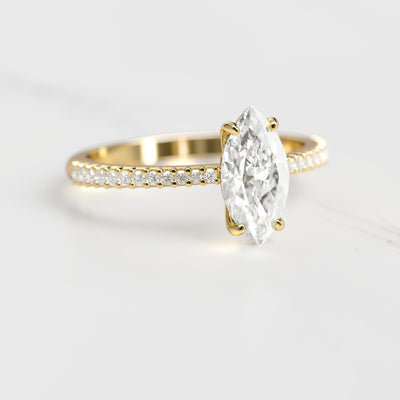 Marquise Half Pave Tapered Diamond Solitaire Ring