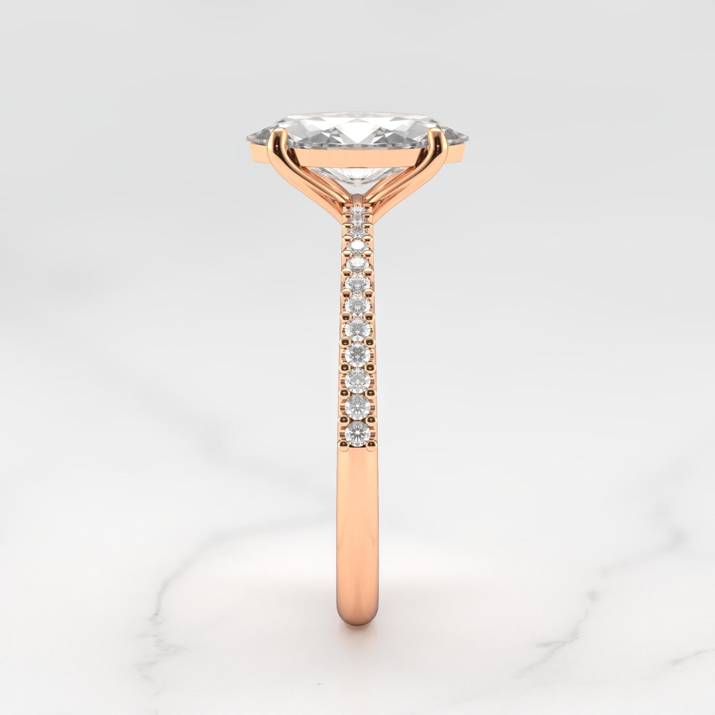 Marquise Half Pave Tapered Diamond Solitaire Ring