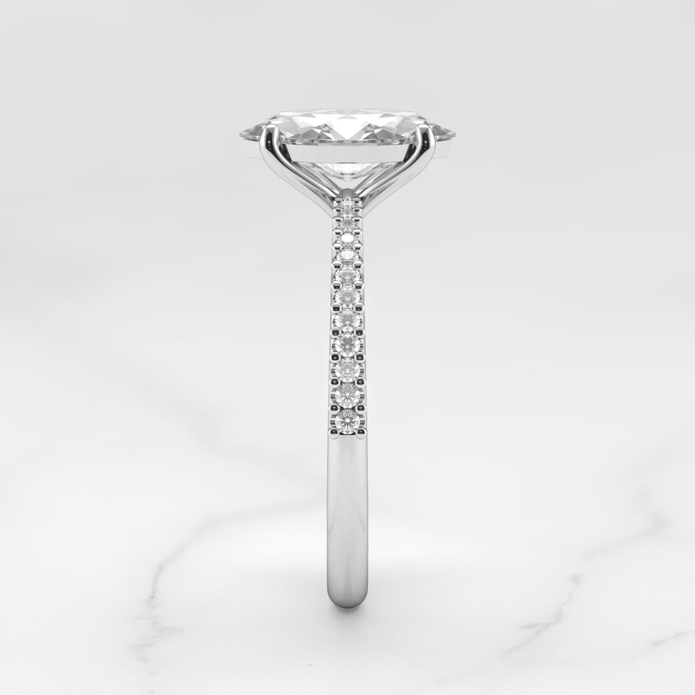 Marquise Half Pave Tapered Diamond Solitaire Ring