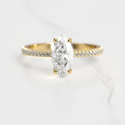 Marquise Half Pave Tapered Diamond Solitaire Ring