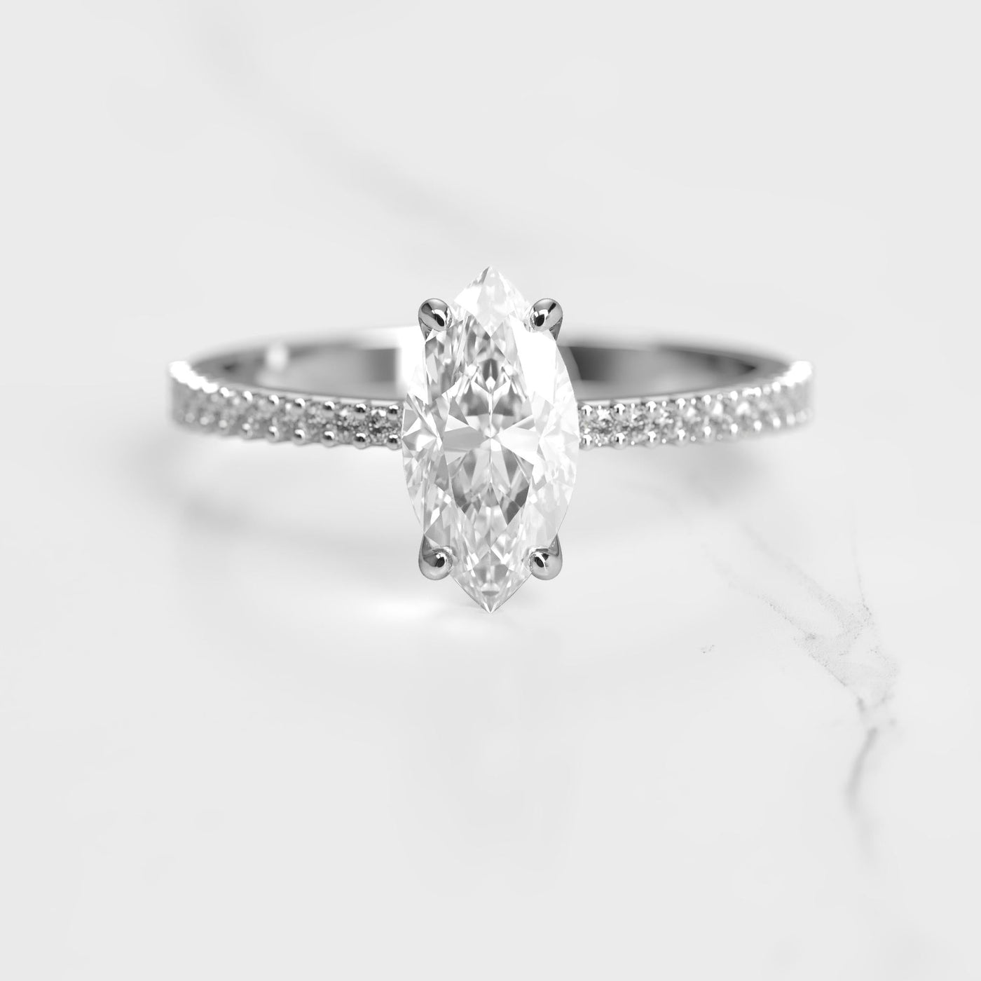 Marquise Half Pave Tapered Diamond Solitaire Ring