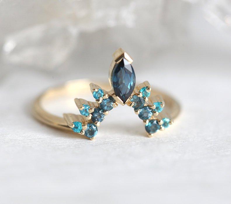 Marquise Tourmaline Crown Shape Ring With Topaz And Apatite