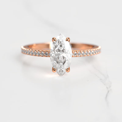 Marquise half pave solitaire moissanite ring