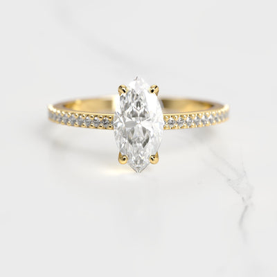 Marquise half pave solitaire moissanite ring