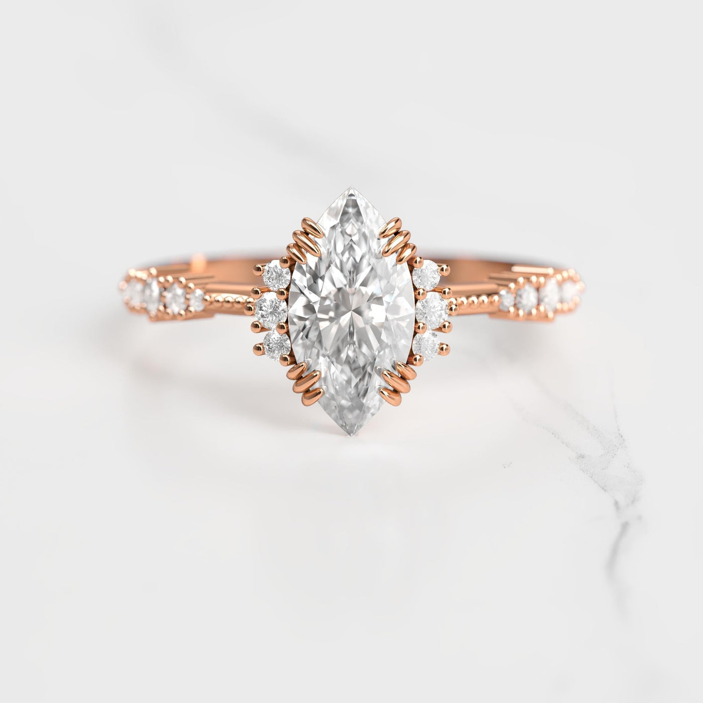 Marquise-cut white moissanite cluster ring