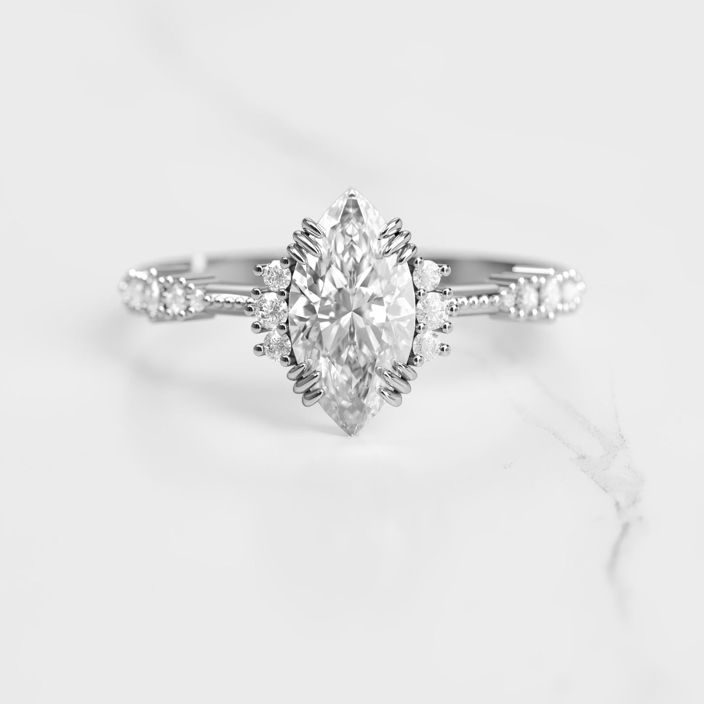 Marquise-cut white moissanite cluster ring