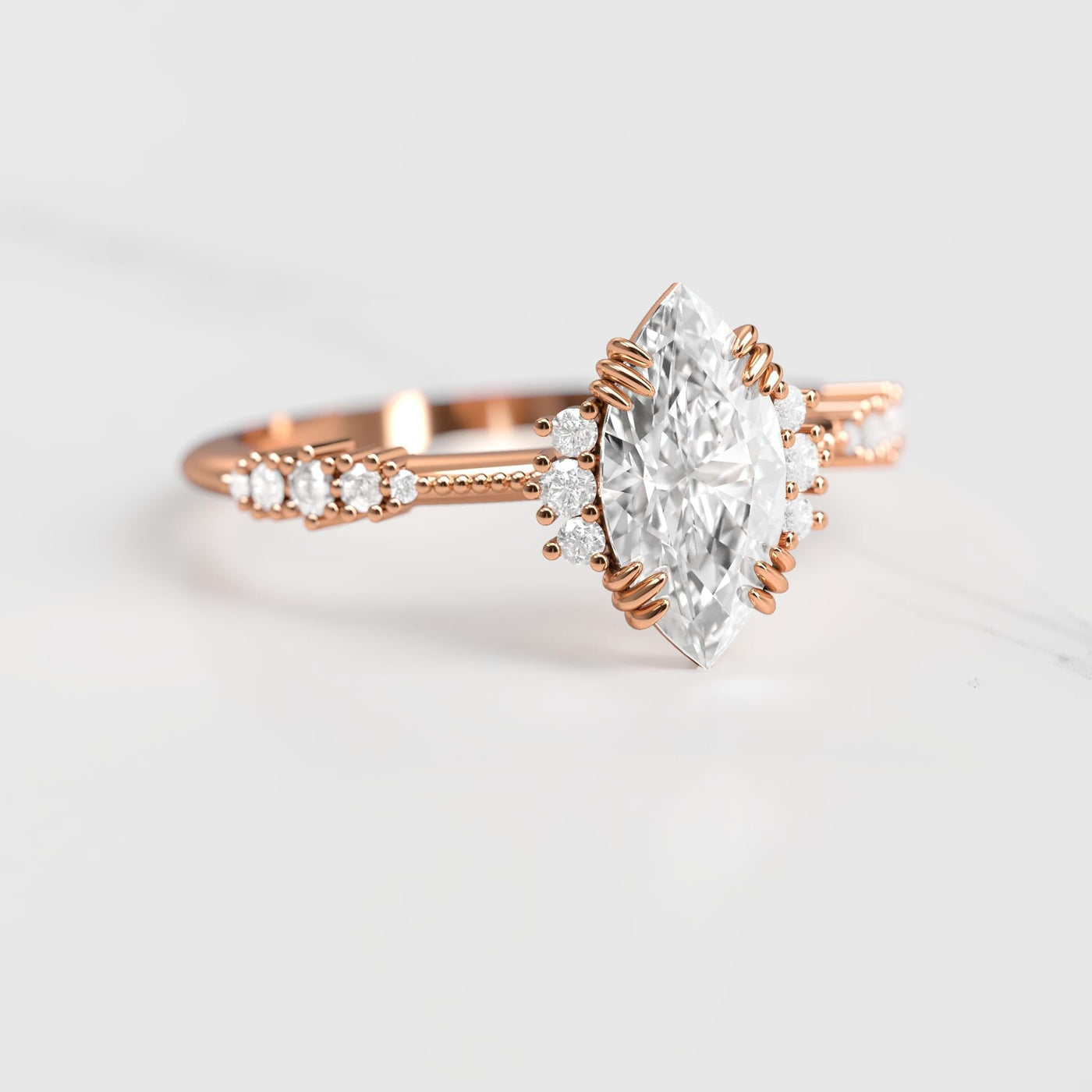 Marquise-cut white moissanite cluster ring