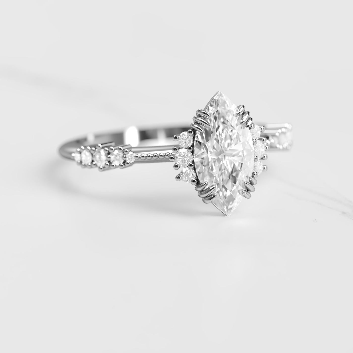 Marquise-cut white moissanite cluster ring