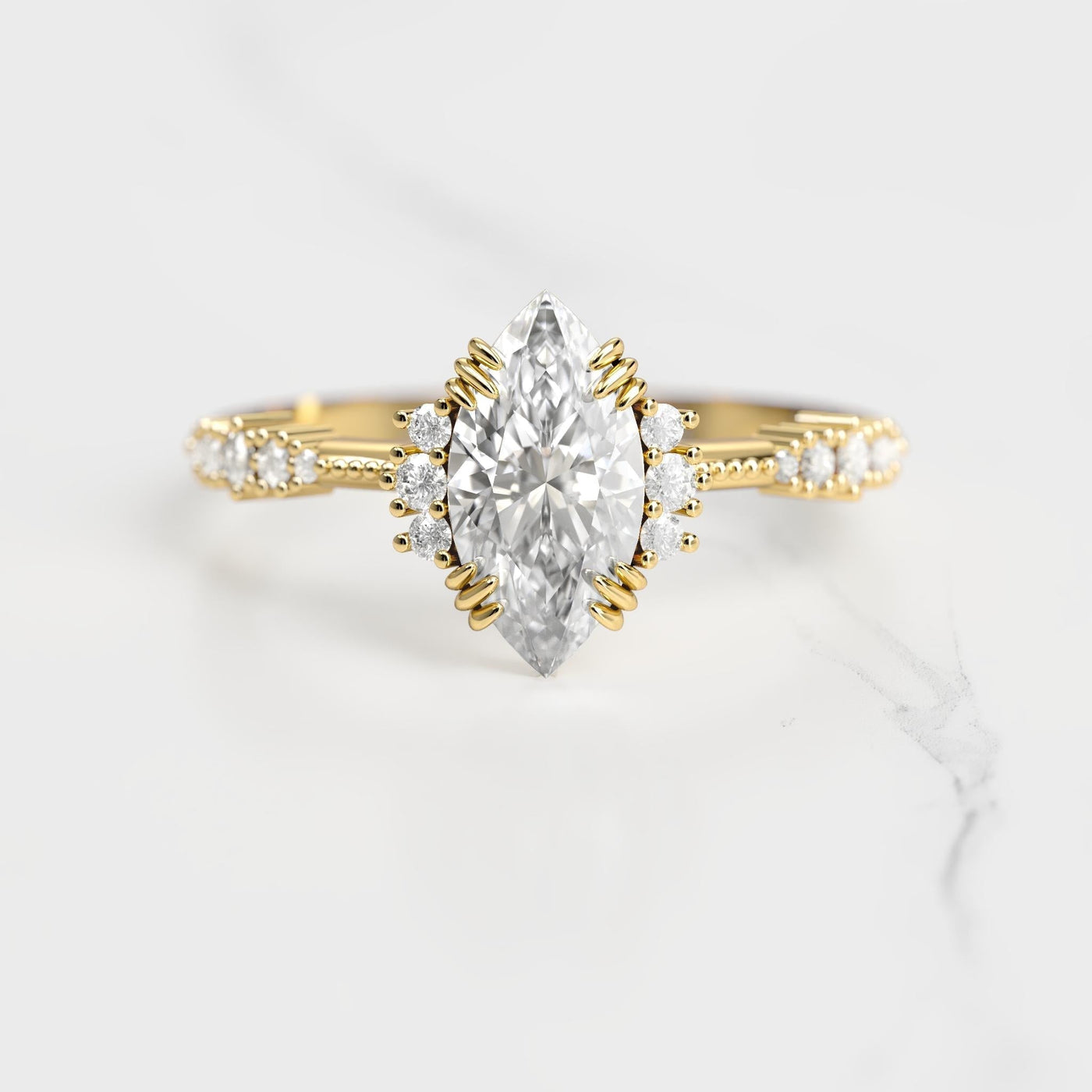 Marquise-cut white moissanite cluster ring