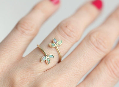 Unique Floral Yellow Gold Opal Ring