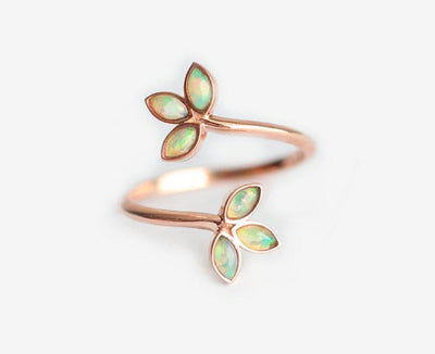 Unique Floral Rose Gold Opal Ring