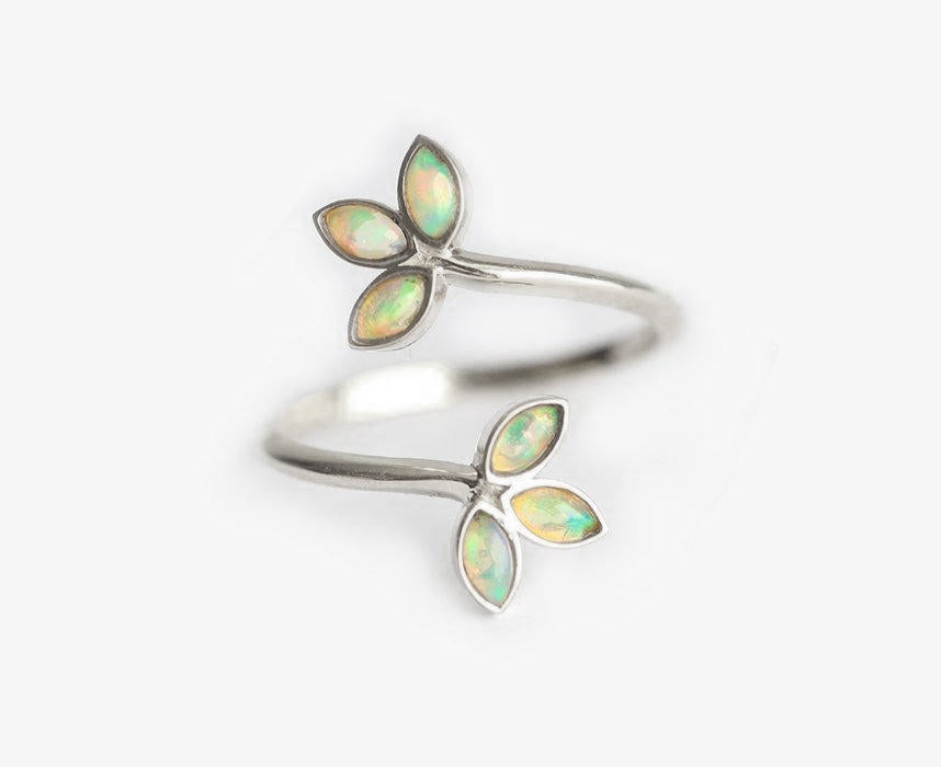 Unique Floral White Gold Opal Ring