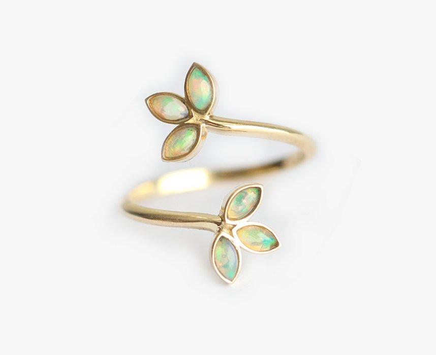 Unique Floral Yellow Gold Opal Ring