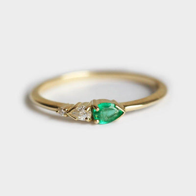Pear Emerald Diamond Ring