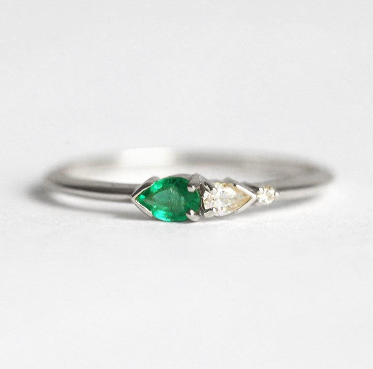 Pear Emerald Diamond Ring