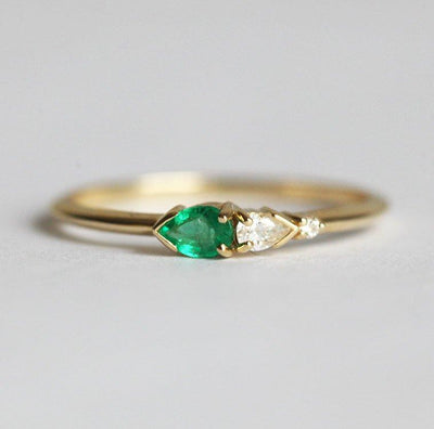 Pear Emerald Diamond Ring