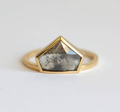 Unique Shape Salt & Pepper Diamond, Yellow Gold Ring