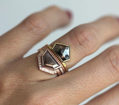 2 Unique Shape Salt & Pepper Diamond, Yellow Gold and Rose Gold Rings