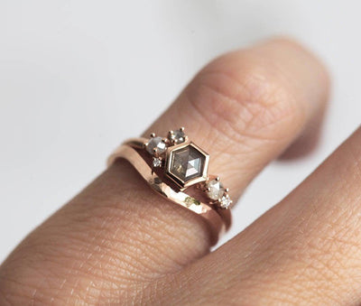 Gray Hexagon Salt & Pepper Diamond Ring with Cluster Style Band