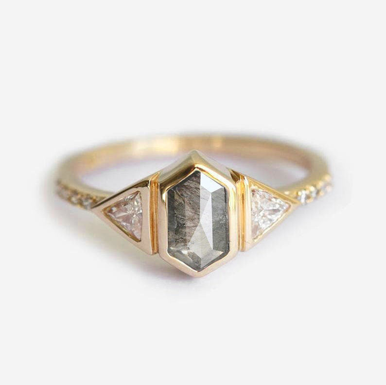 Megan Hexagon Salt Pepper Diamond Ring – Capucinne