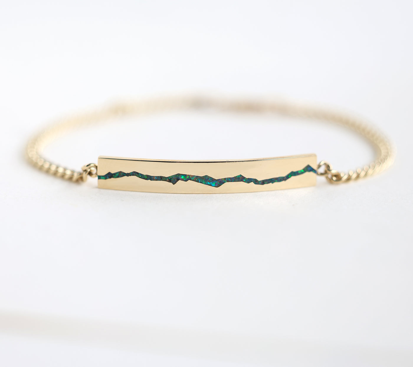 Men's opal inlay bar gold chain bracelet