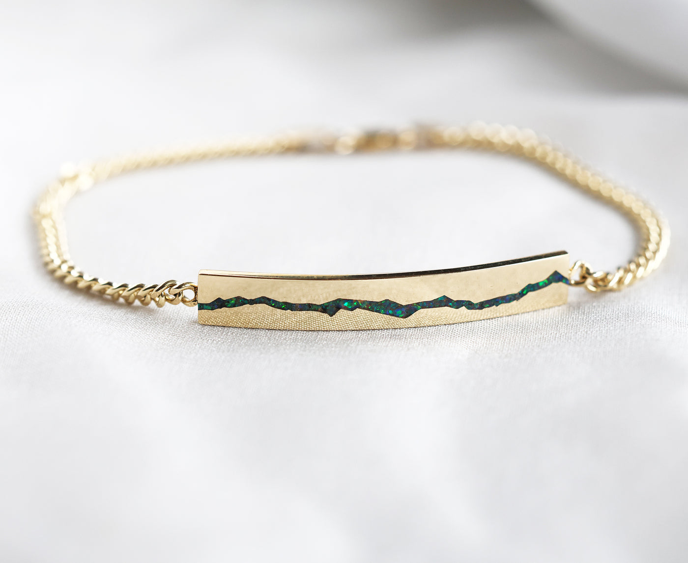 Men's opal inlay bar gold chain bracelet