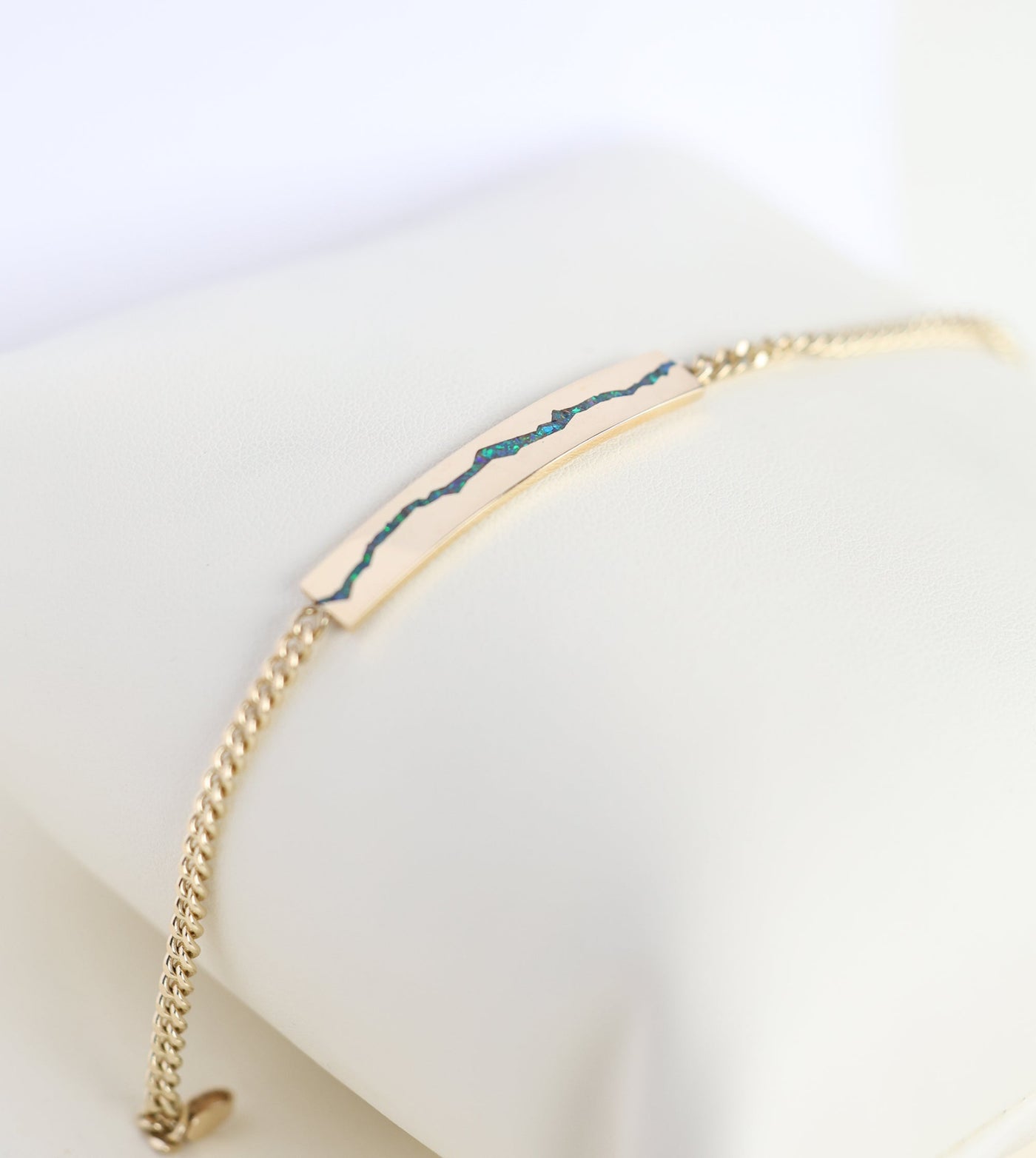 Men's opal inlay bar gold chain bracelet