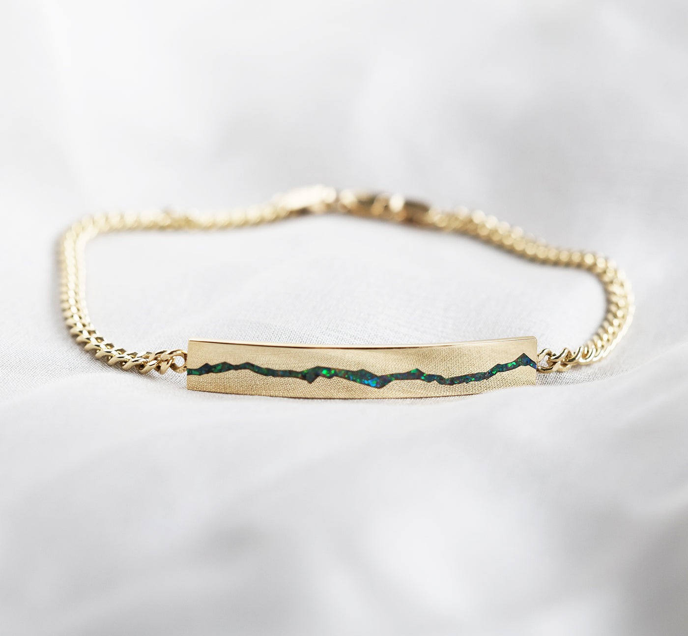 Men's opal inlay bar gold chain bracelet