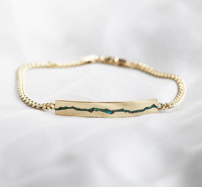 Men's opal inlay bar gold chain bracelet