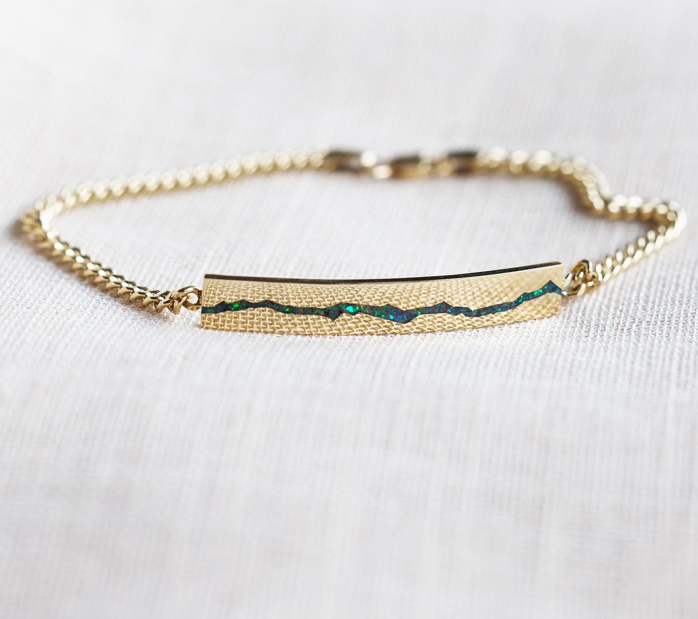 Men's opal inlay bar gold chain bracelet