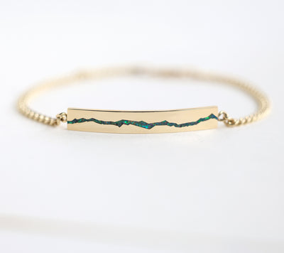 Men's opal inlay bar gold chain bracelet