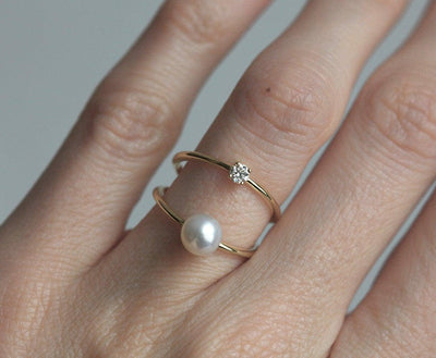 Mikaela Round Pearl and Diamond Ring-Capucinne