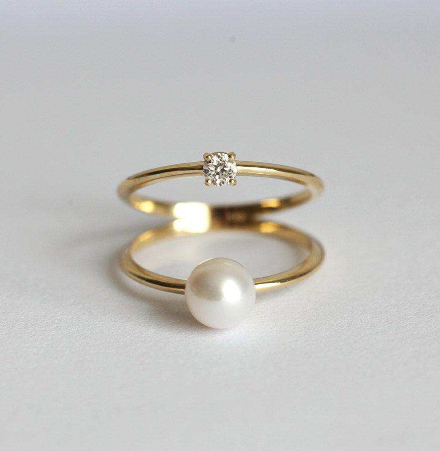 Mikaela Round Pearl and Diamond Ring-Capucinne