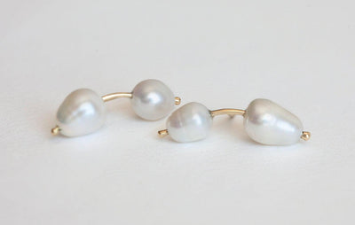 White pearl stud gold earrings