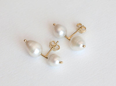 White pearl stud gold earrings