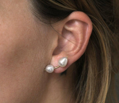 White pearl stud gold earrings