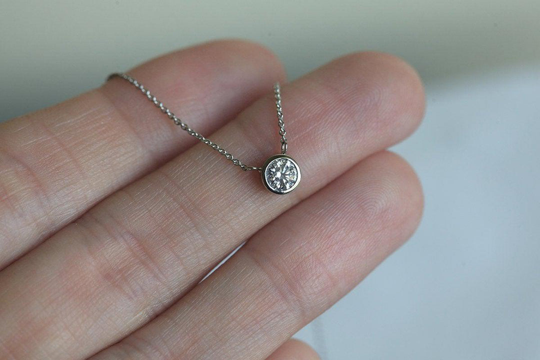 Minimalist Diamond Solitaire Necklace, Carat, Bezel Set
