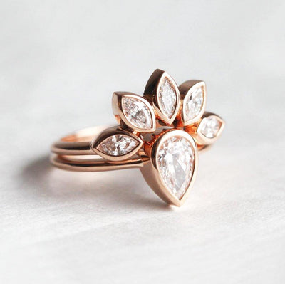 Miranda Pear Diamond Engagement Ring Set-Capucinne