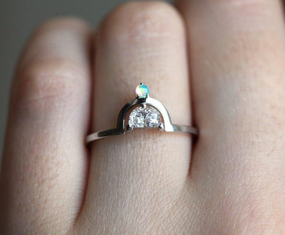 Modern Half-Moon Diamond Ring With Australian Opal-Capucinne