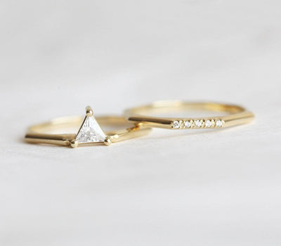 MODERN TRIANGLE DIAMOND RING SET-Capucinne