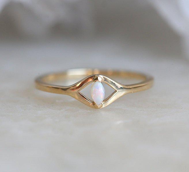 Marquise-Cut Opal Yellow Gold Ring in a cat eye design