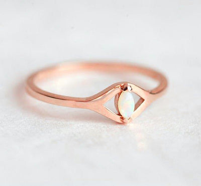 Marquise-Cut Opal Rose Gold Ring in a cat eye design