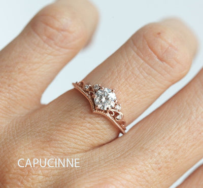 MOISSANITE ENGAGEMENT RING OR RING SET WITH DIAMONDS-Capucinne
