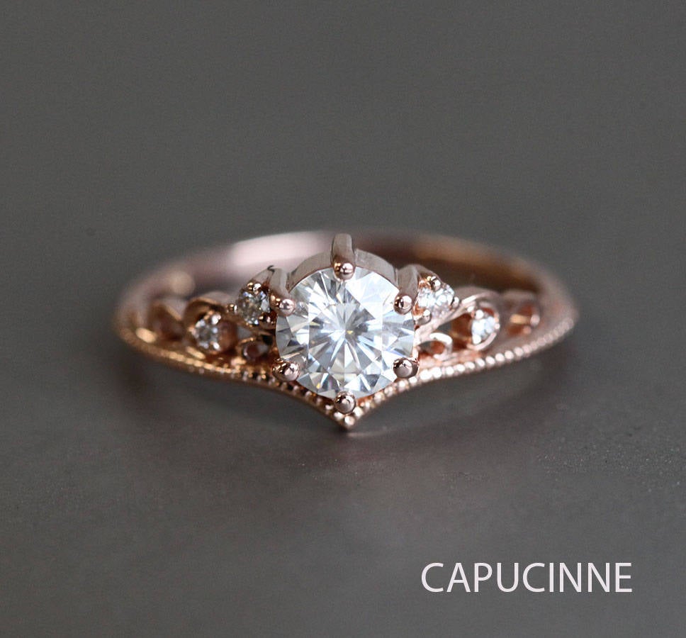 MOISSANITE ENGAGEMENT RING OR RING SET WITH DIAMONDS-Capucinne