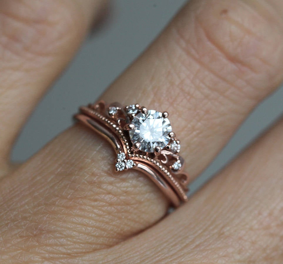 MOISSANITE ENGAGEMENT RING OR RING SET WITH DIAMONDS-Capucinne