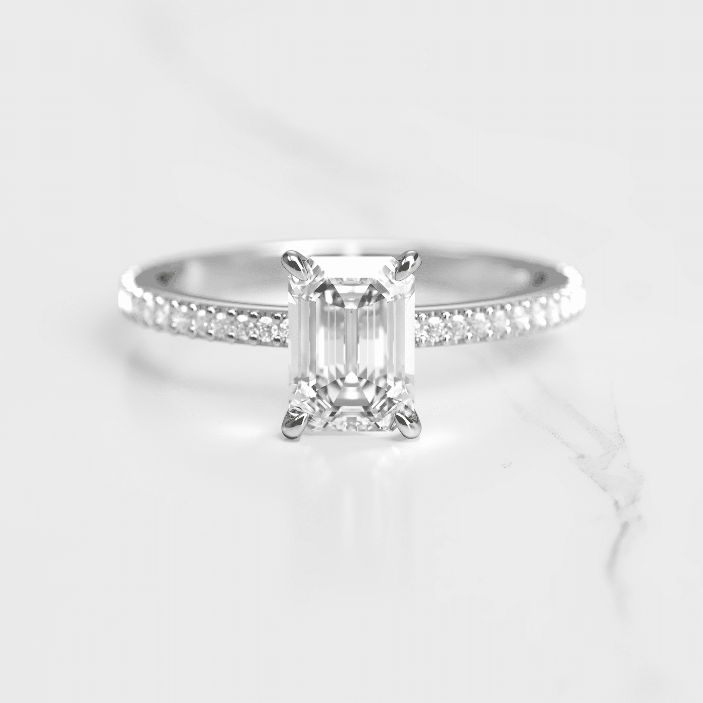 Emerald Cut White Diamond Full Pave Ring